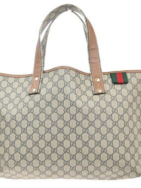 GUCCI Logo Sherry GG Pattern Hand Tote Bag PVC Leather Beige Italy 35KC867